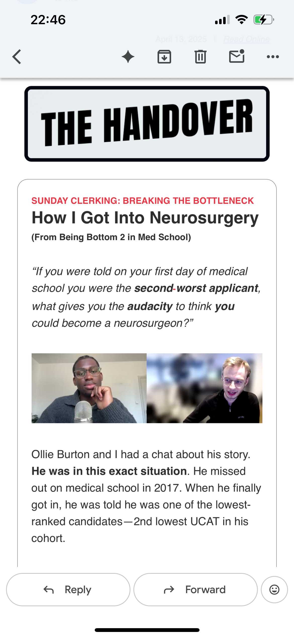 The Handover article view